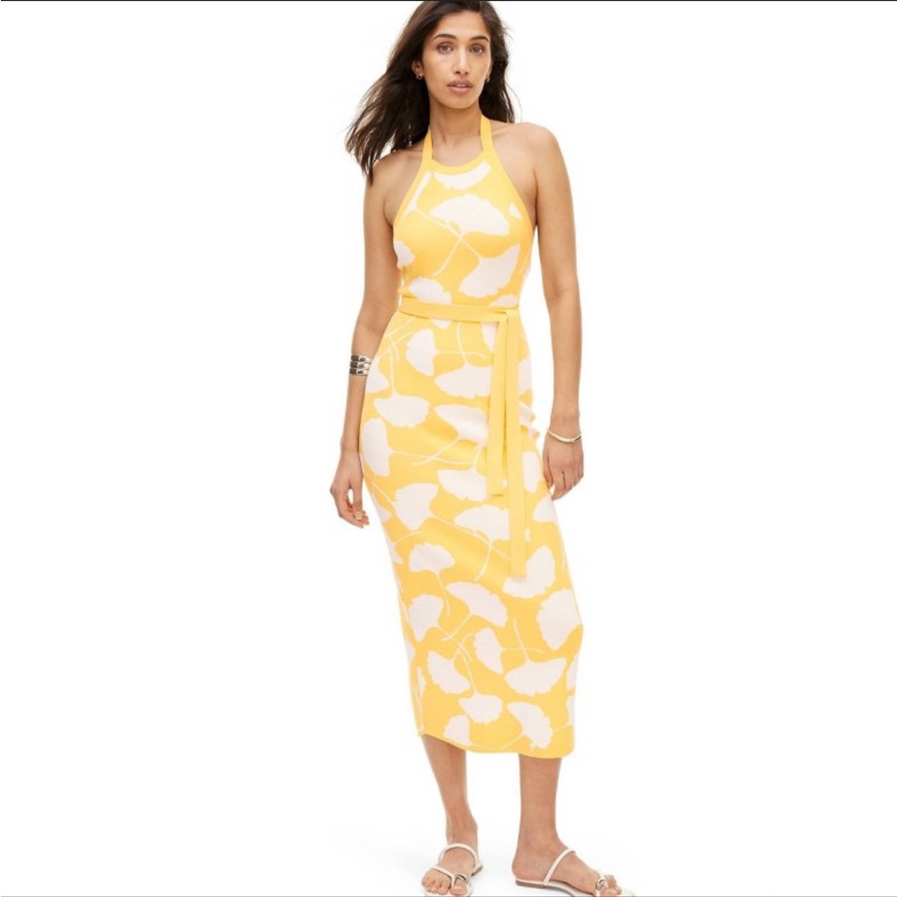 New Diane Von Furstenberg x Target yellow gingko knit halter dress medium NWT